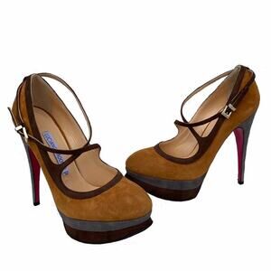 Luciano Padovan Suede Platform Heels, EU 37 (US 6.5), Brown & Gray Pumps, New